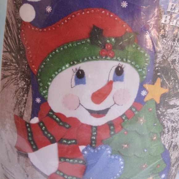 NEW Design Works Felt Christmas Stocking Kit 5073 Snowman & Tree Personalize It - Picture 6 of 6